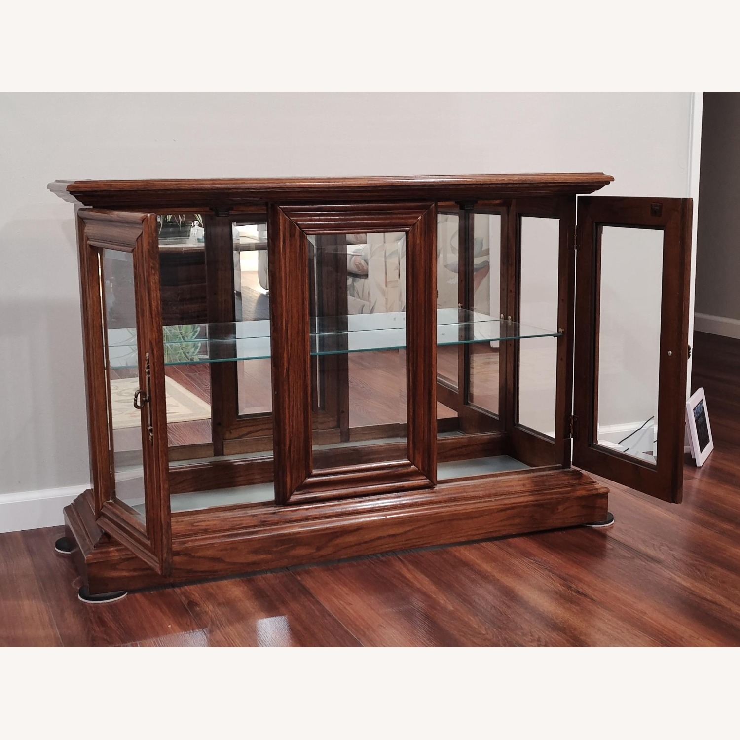 Vintage Wood & Glass Cabinet w/Interior Lighting Sideboard - image-2