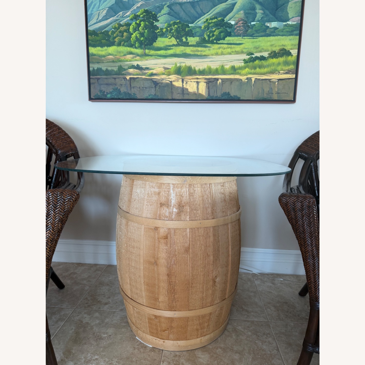 Wicker Armchairs and Barrel Table Set - image-2