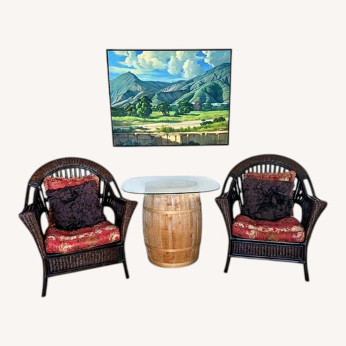Used Wicker Armchairs and Barrel Table Set for sale on AptDeco