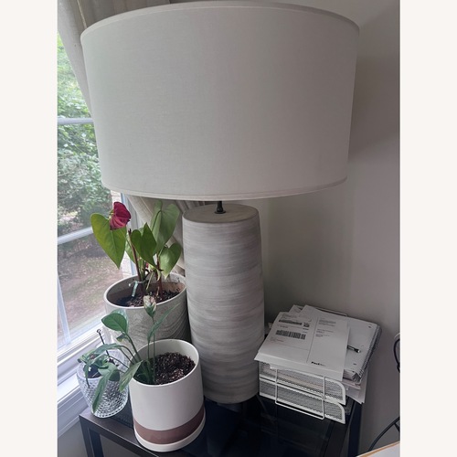 Used Restoration Hardware Sonora Light Gray Stone Table Lamp for sale on AptDeco