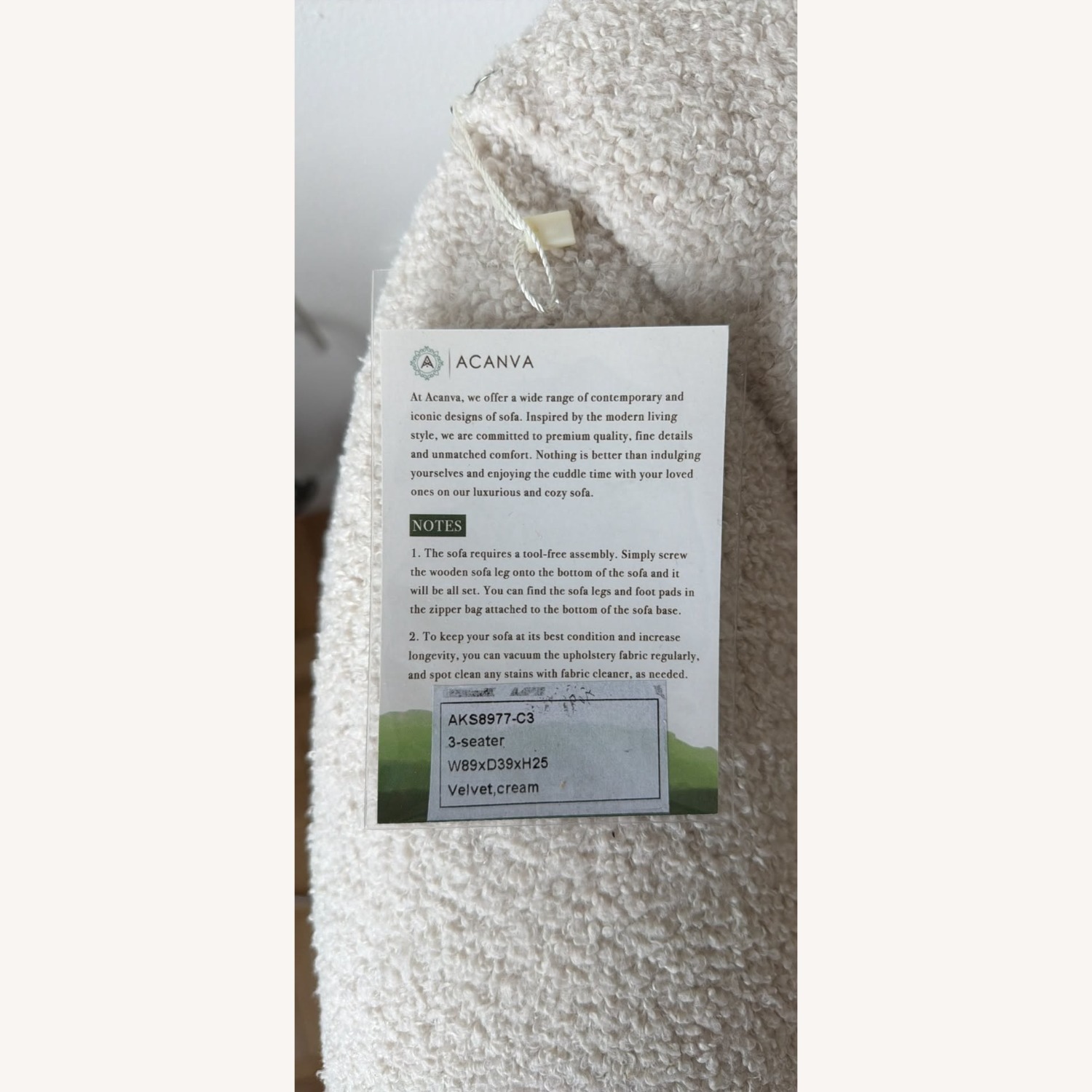 Acanva White Boucle 3+ Seater Sofa - image-3