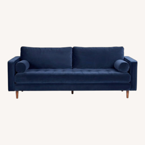 Used Article Sven Blue Velvet 3+ Seater Sofa for sale on AptDeco