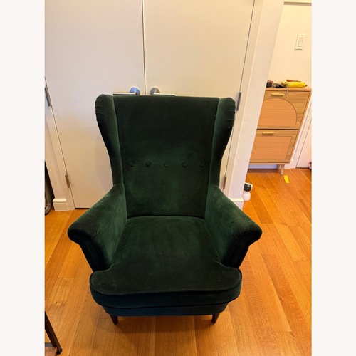 Used IKEA STRANDMON Green Velvet Armchair for sale on AptDeco