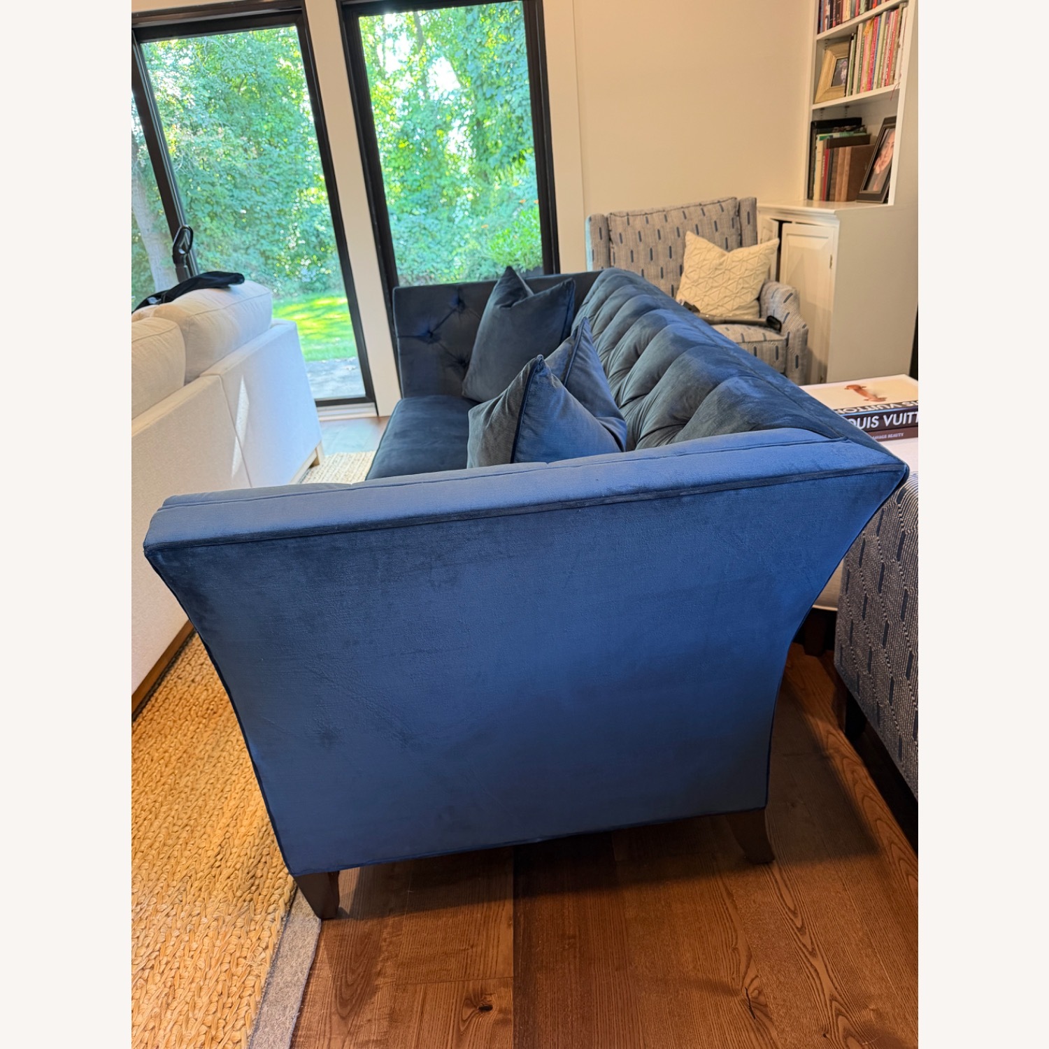 Ethan Allen Blue Velvet 3+ Seater Sofa - image-3