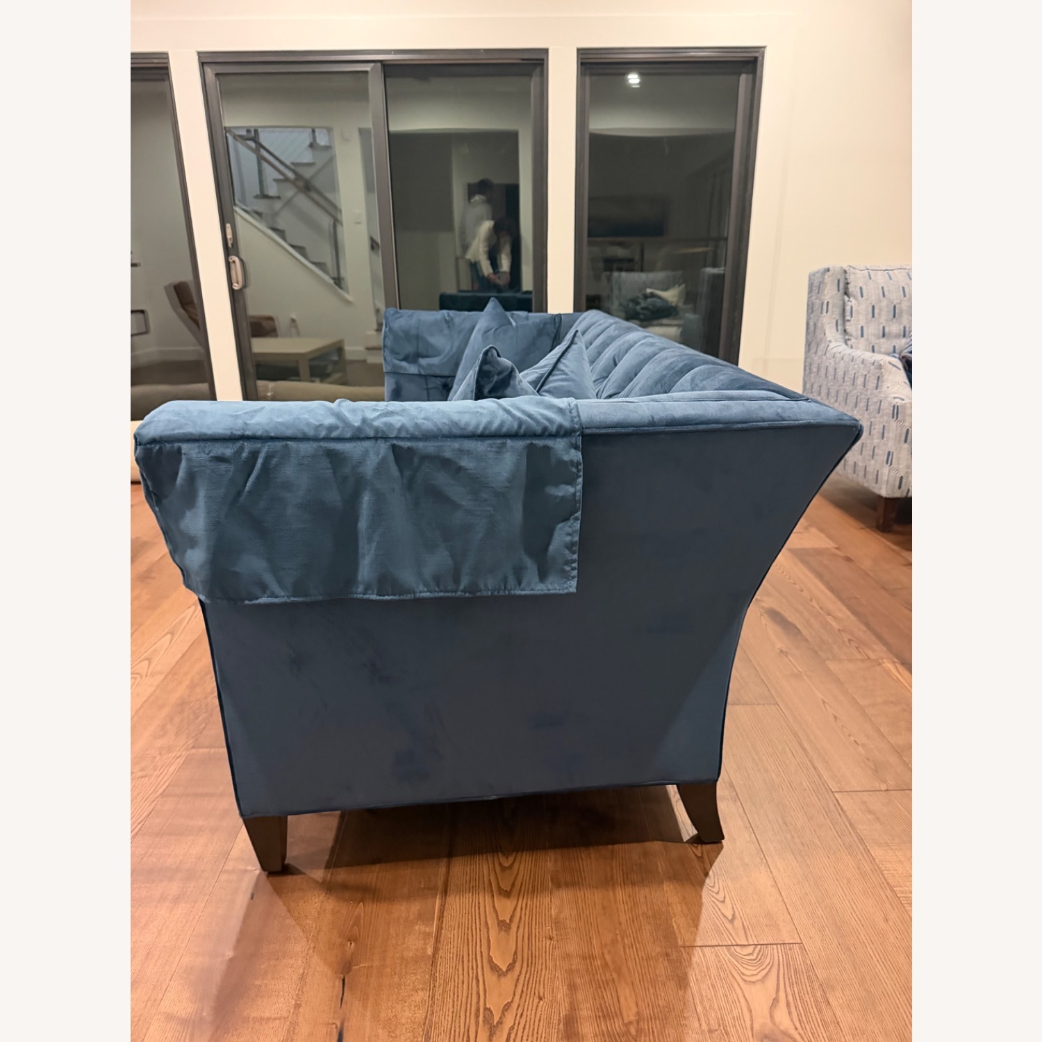 Ethan Allen Blue Velvet 3+ Seater Sofa - image-6