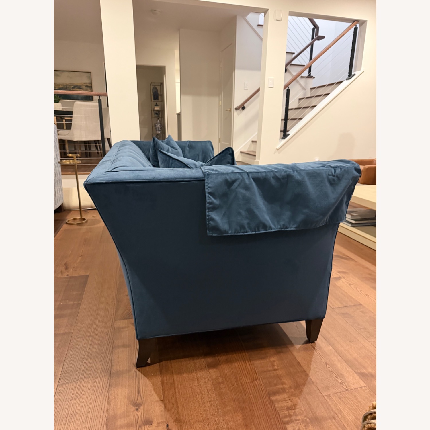 Ethan Allen Blue Velvet 3+ Seater Sofa - image-4