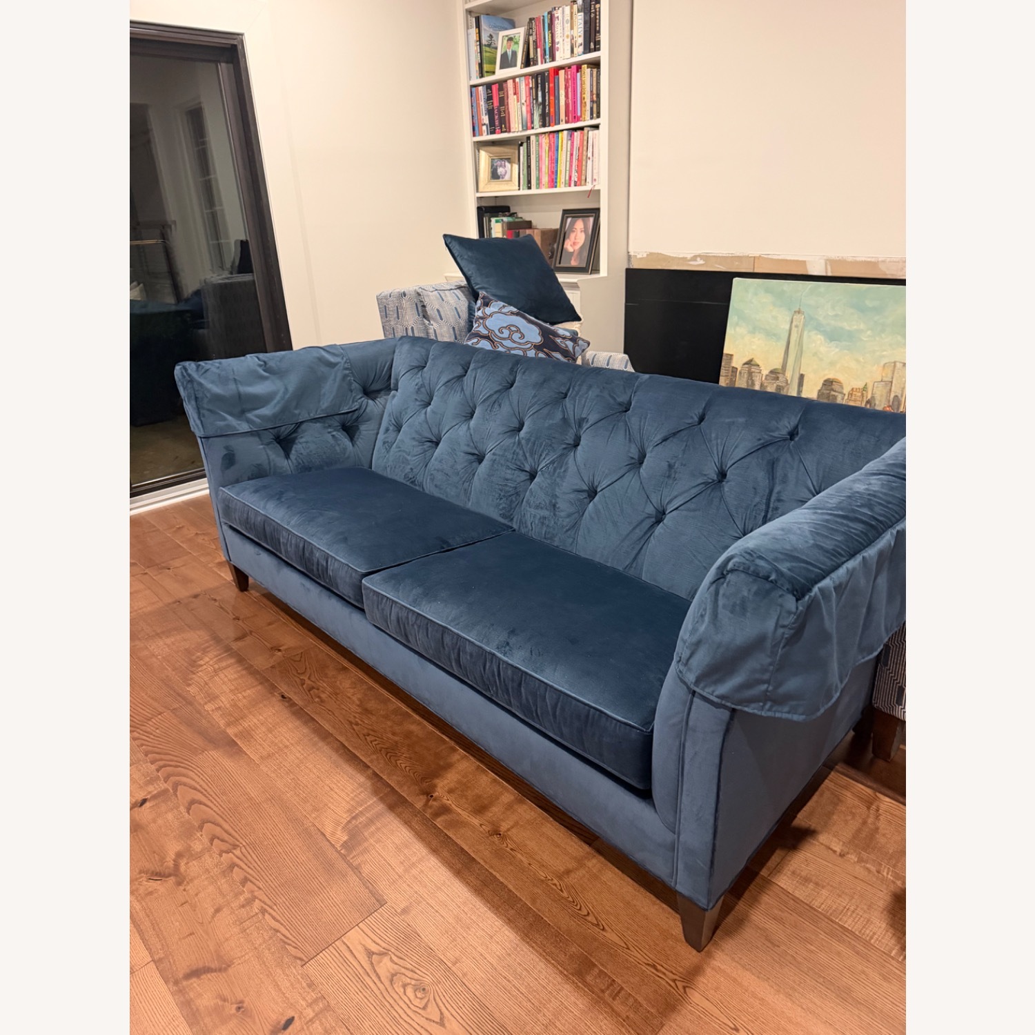 Ethan Allen Blue Velvet 3+ Seater Sofa - image-7