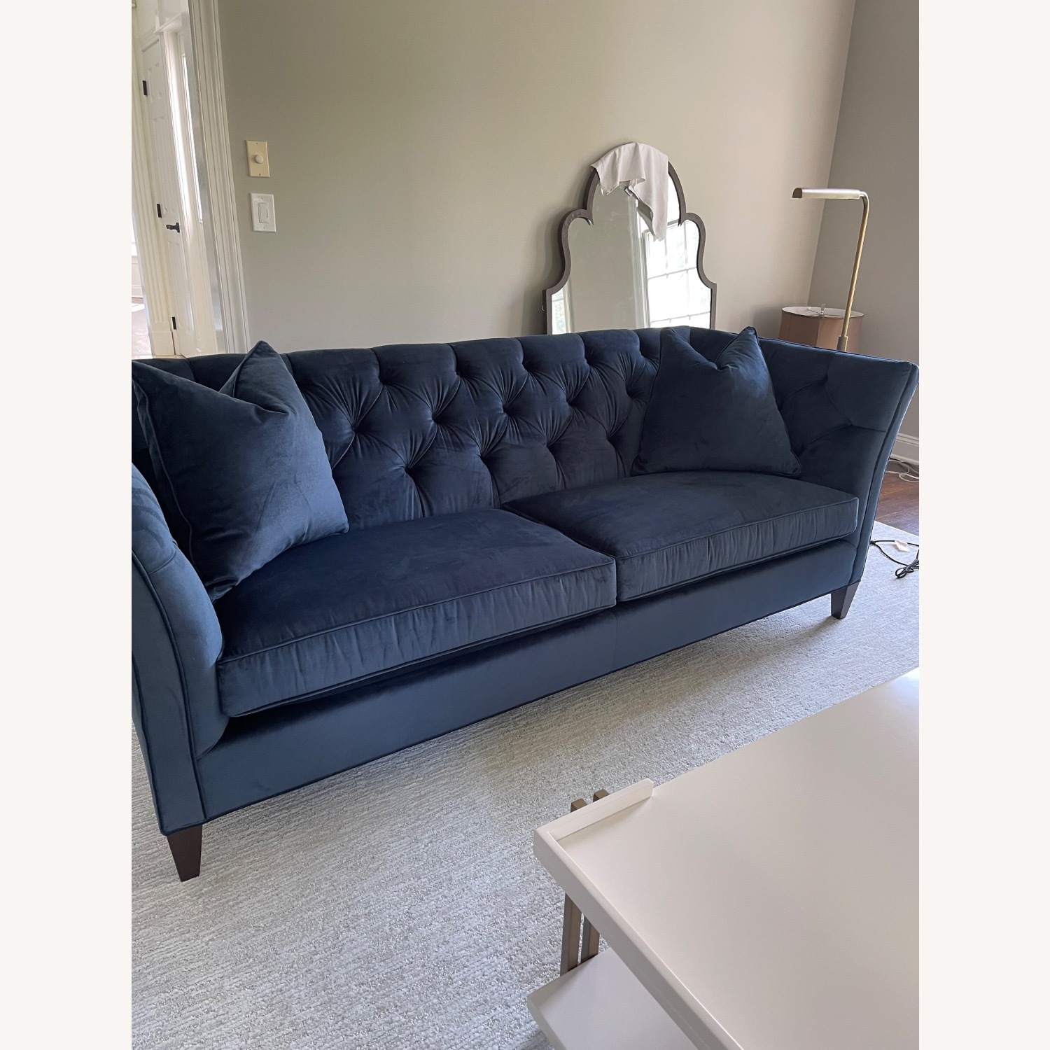 Ethan Allen Blue Velvet 3+ Seater Sofa - image-2