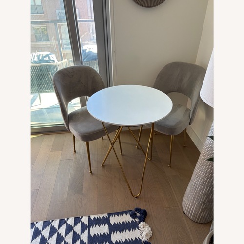 Used Small White Dining Table + 2 Velvet Chairs for sale on AptDeco