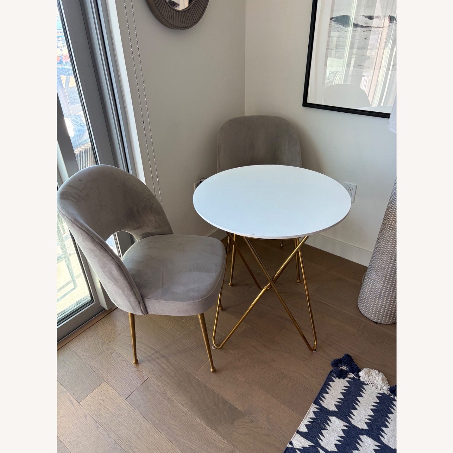 Small White Dining Table + 2 Velvet Chairs - image-3