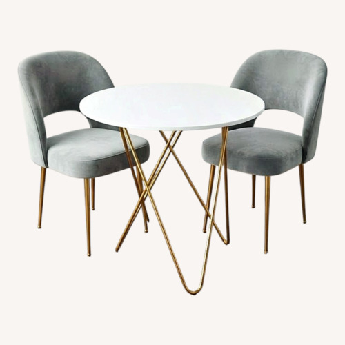 Used Small White Dining Table + 2 Velvet Chairs for sale on AptDeco