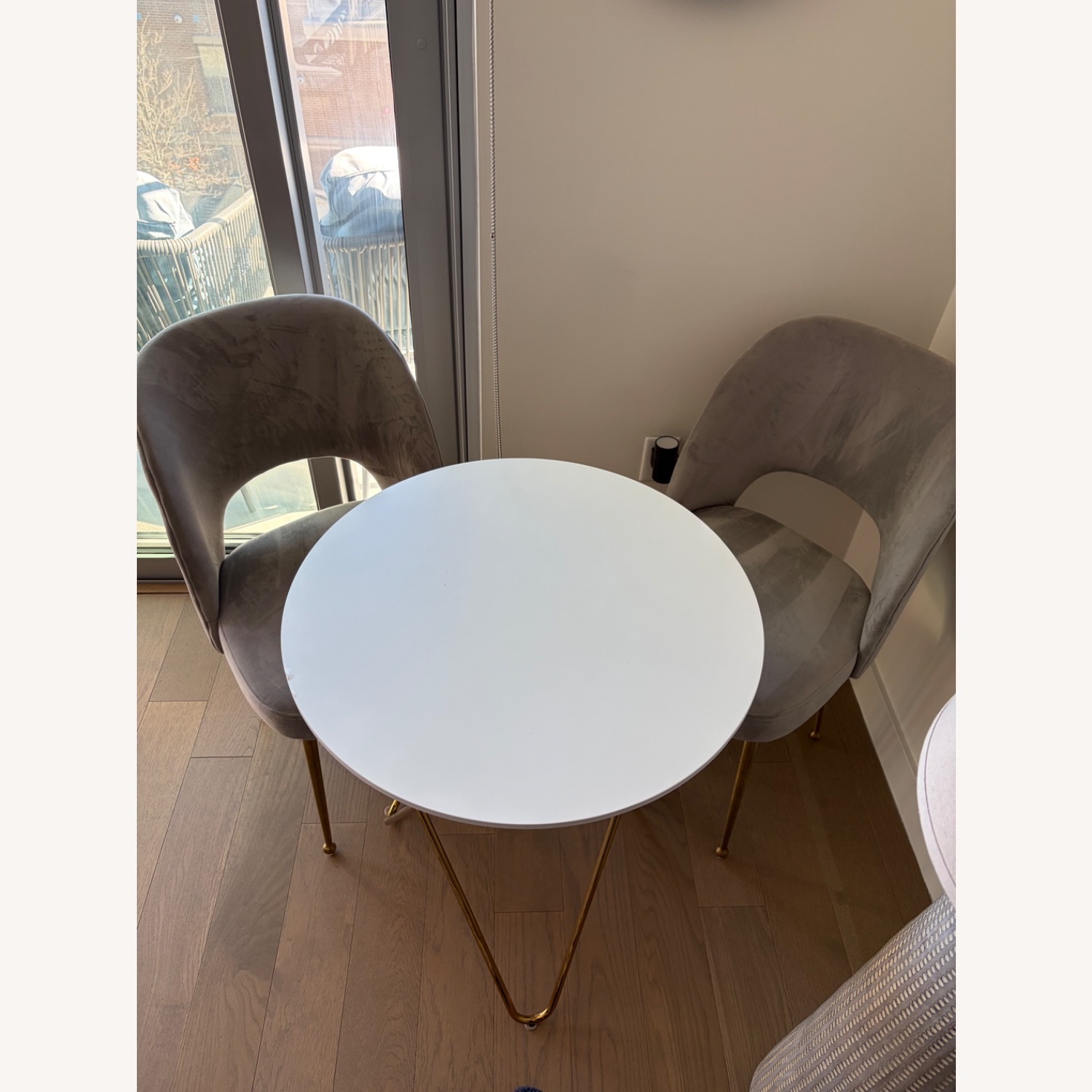 Small White Dining Table + 2 Velvet Chairs - image-4