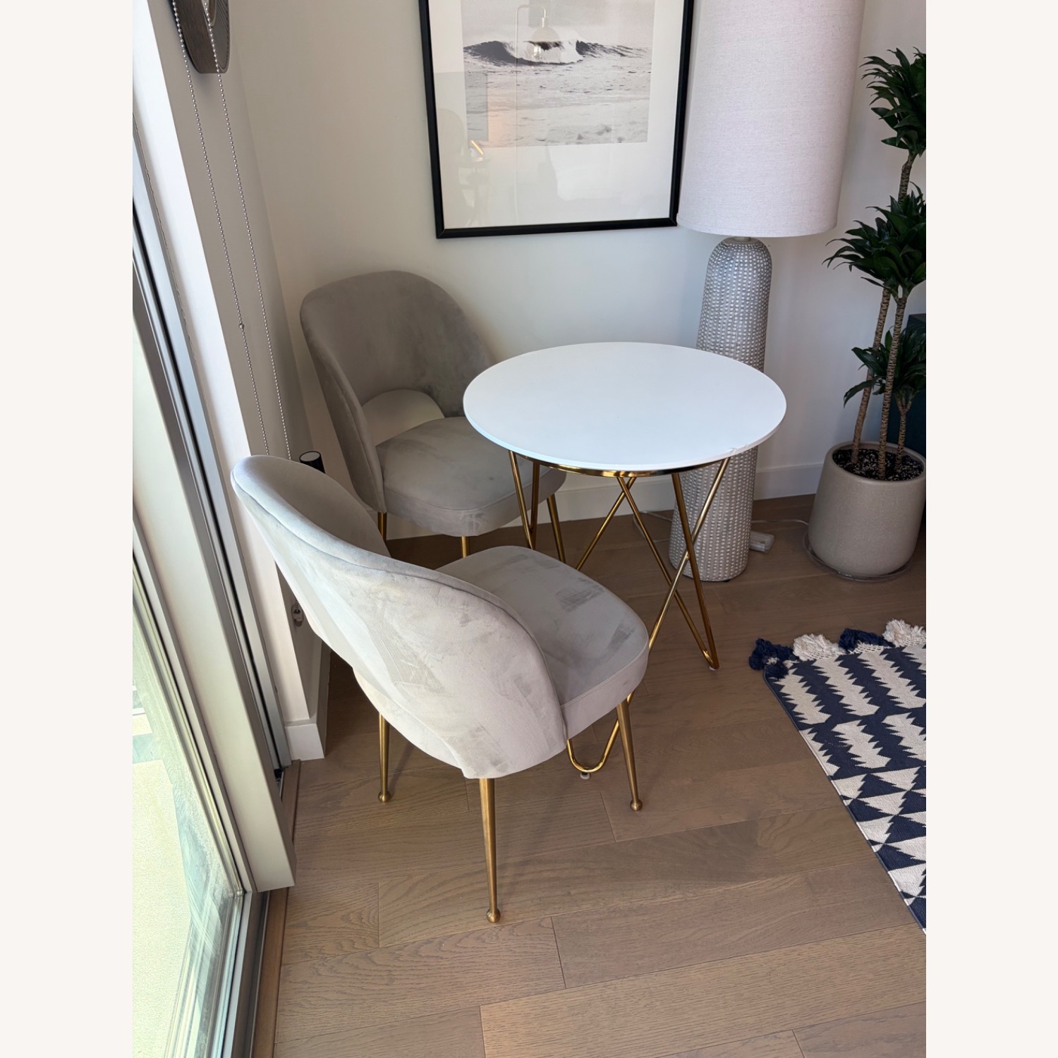 Small White Dining Table + 2 Velvet Chairs - image-2