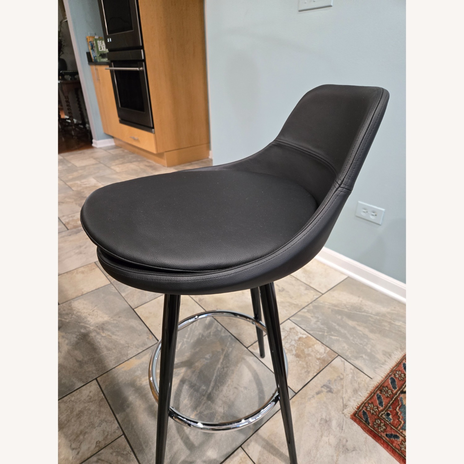 Elite Leather Company Black Leather Stool - image-2