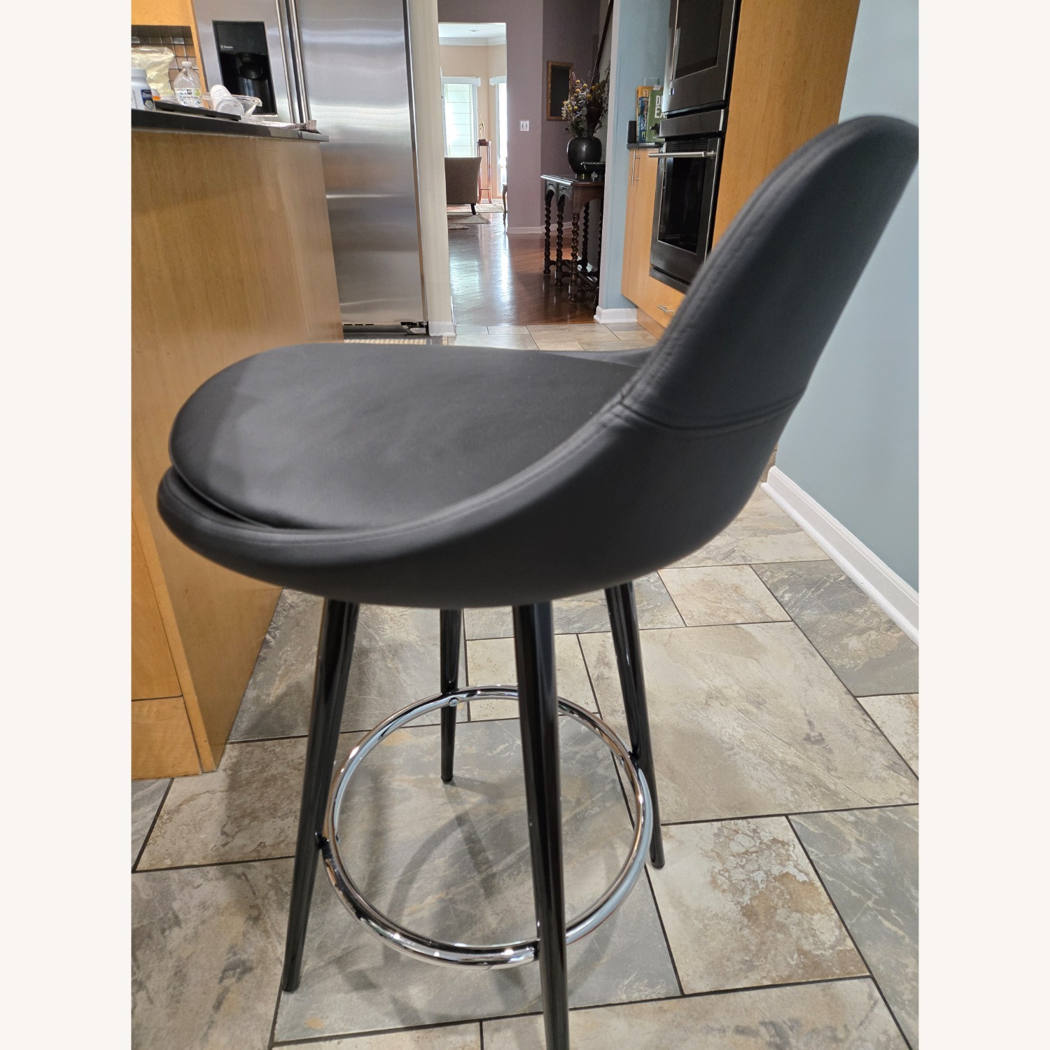 Elite Leather Company Black Leather Stool - image-3