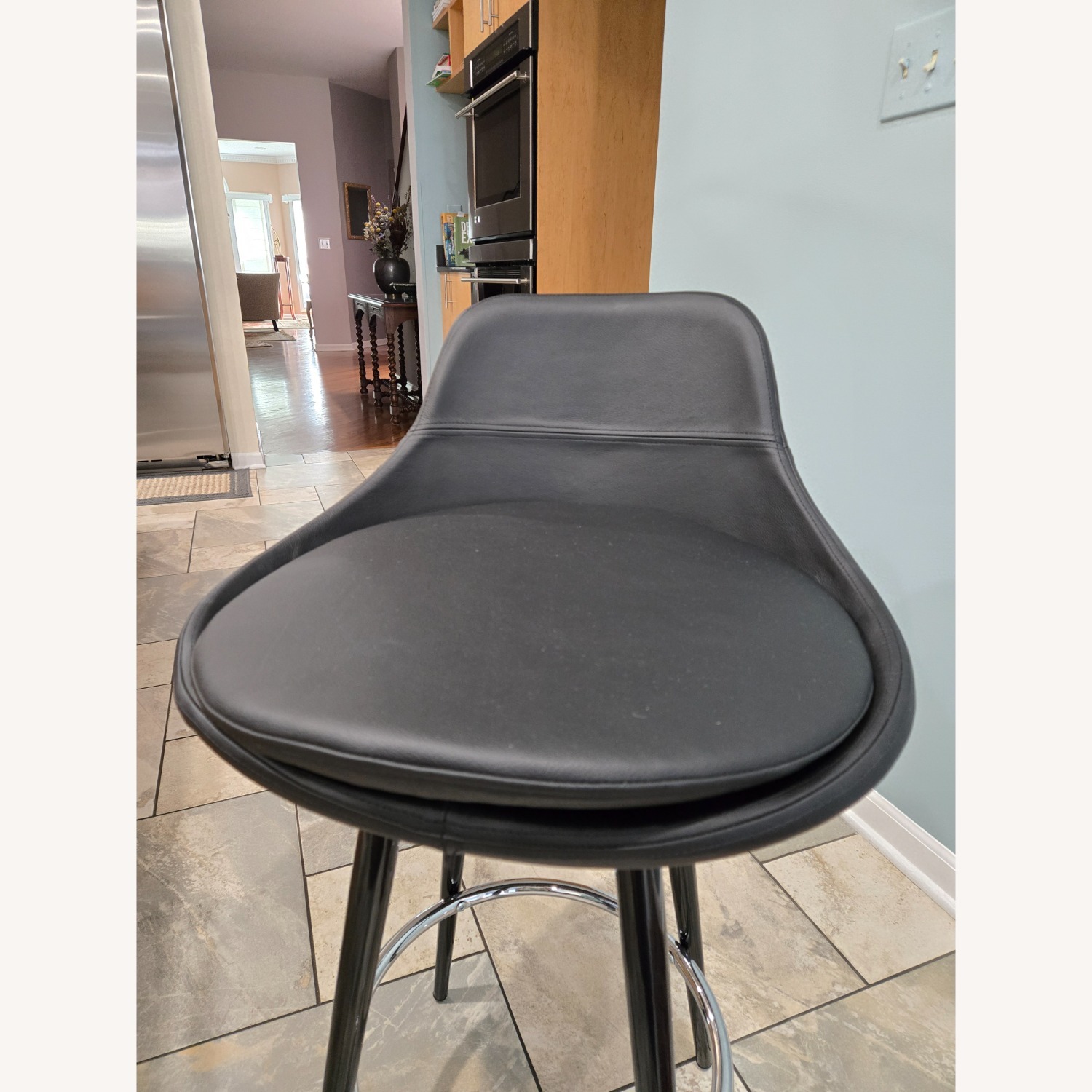 Elite Leather Company Black Leather Stool - image-1