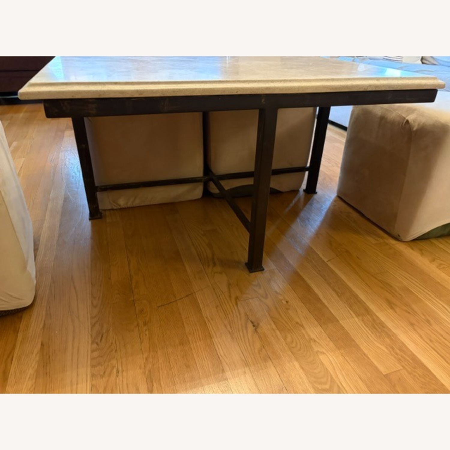 Taylor Made Custom Limestone Cast Iron Table 4 Ottoman Cubes - image-3