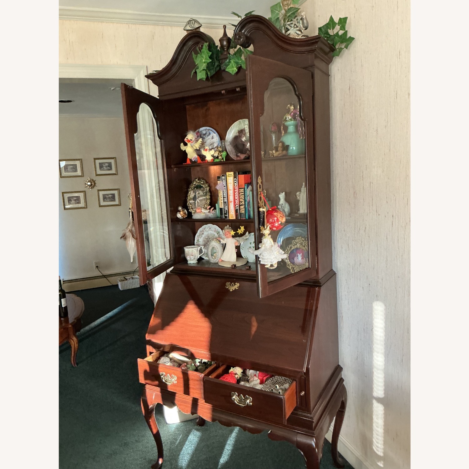 Ethan Allen Pulldown Desk with Display Cabinet Above - image-3