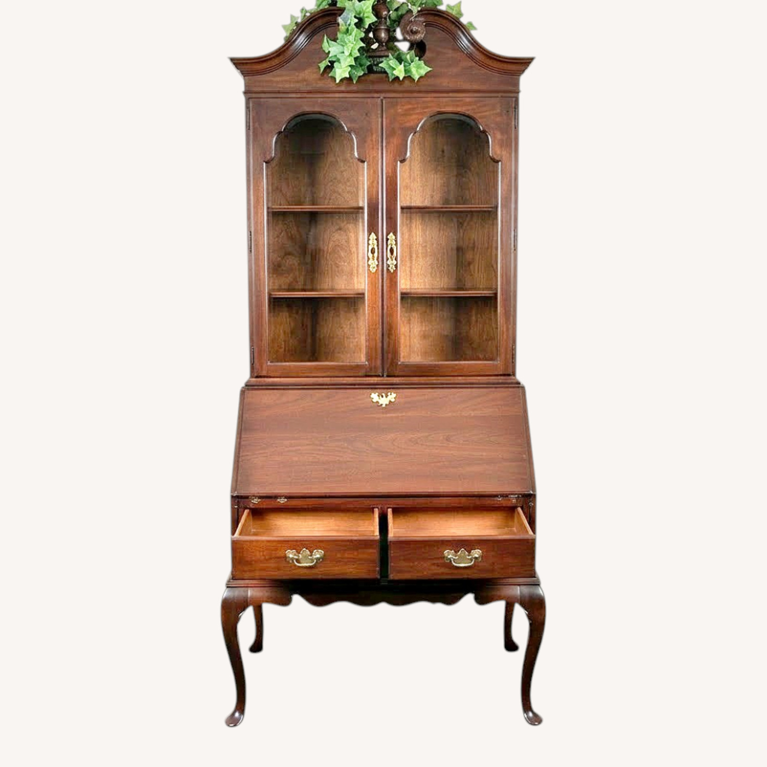 Ethan Allen Pulldown Desk with Display Cabinet Above - image-0