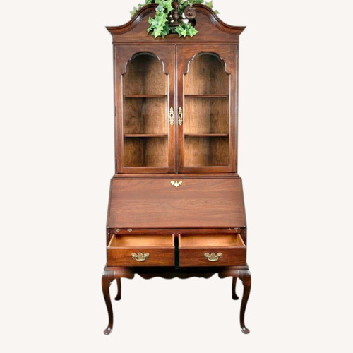 Used Ethan Allen Pulldown Desk with Display Cabinet Above for sale on AptDeco