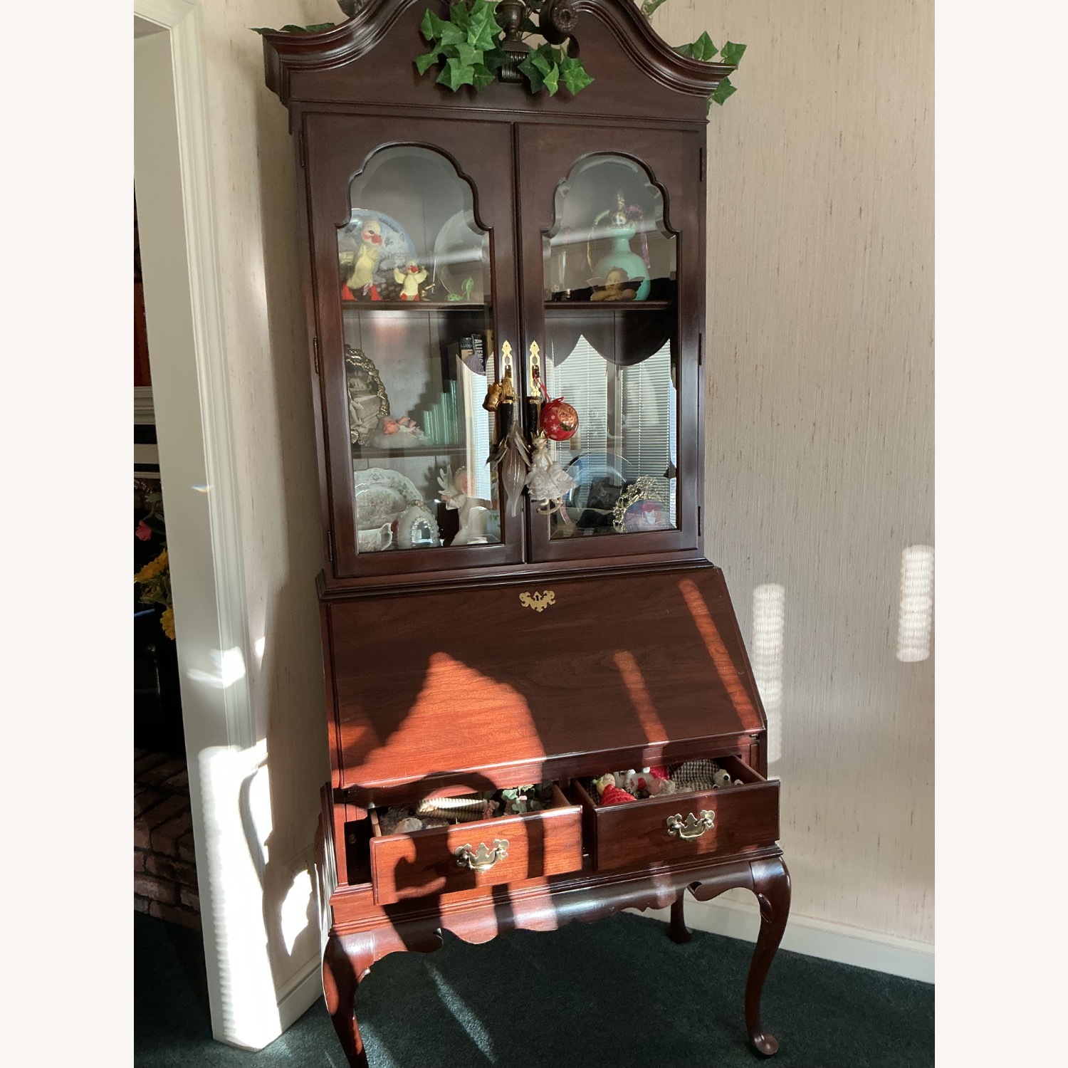 Ethan Allen Pulldown Desk with Display Cabinet Above - image-2