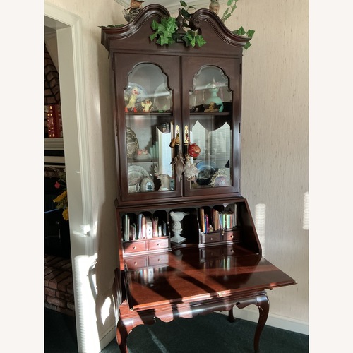 Used Ethan Allen Pulldown Desk with Display Cabinet Above for sale on AptDeco