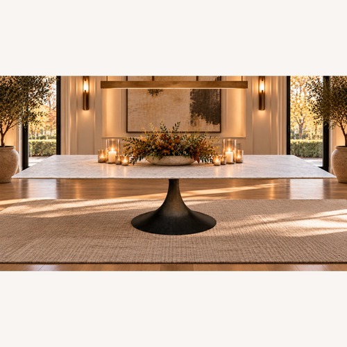 Used Restoration Hardware Aero Stone Dining Table 120" Carrara Marble for sale on AptDeco