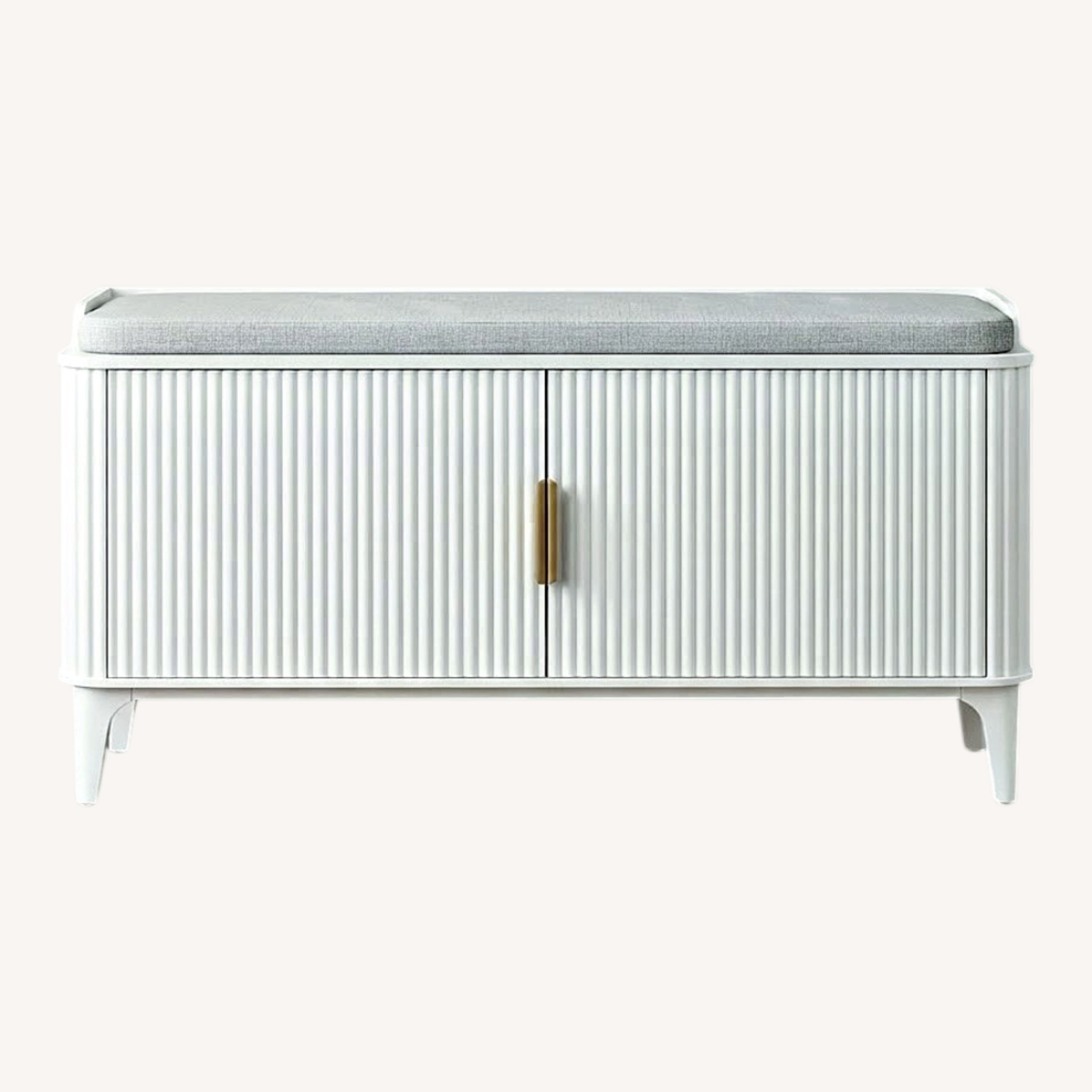 Modern White Shoe Storage Bench Grey Cushion - image-0