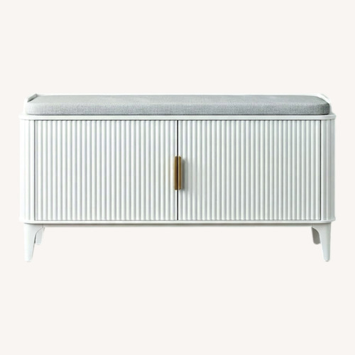 Used Modern White Shoe Storage Bench Grey Cushion for sale on AptDeco