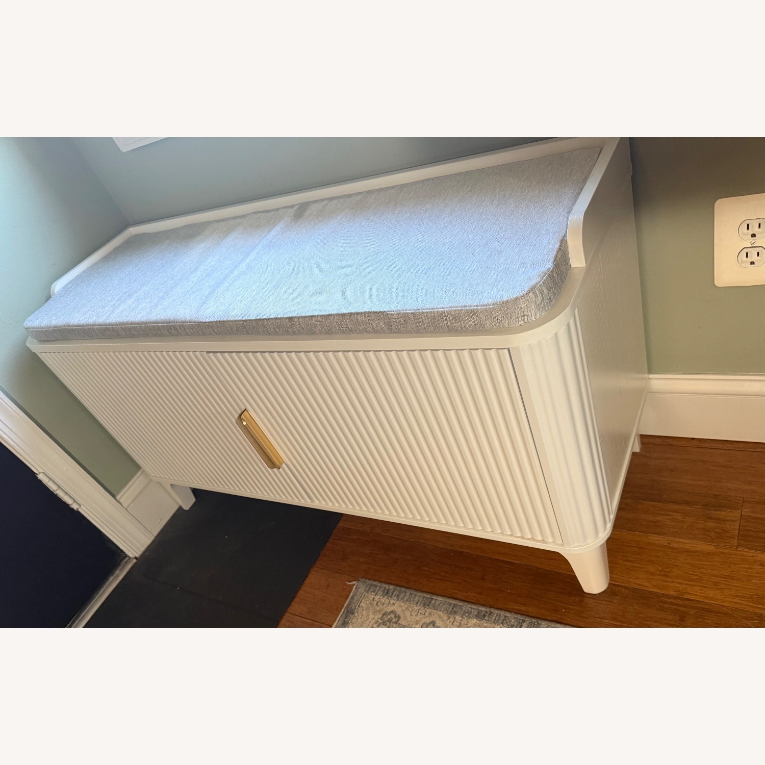 Modern White Shoe Storage Bench Grey Cushion - image-4