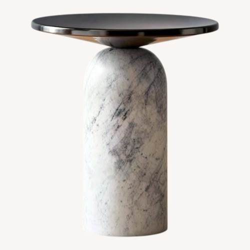 Used CB2 White Marble Martini Side Table with Metal Top for sale on AptDeco