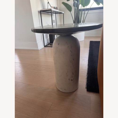 Used CB2 White Marble Martini Side Table with Metal Top for sale on AptDeco