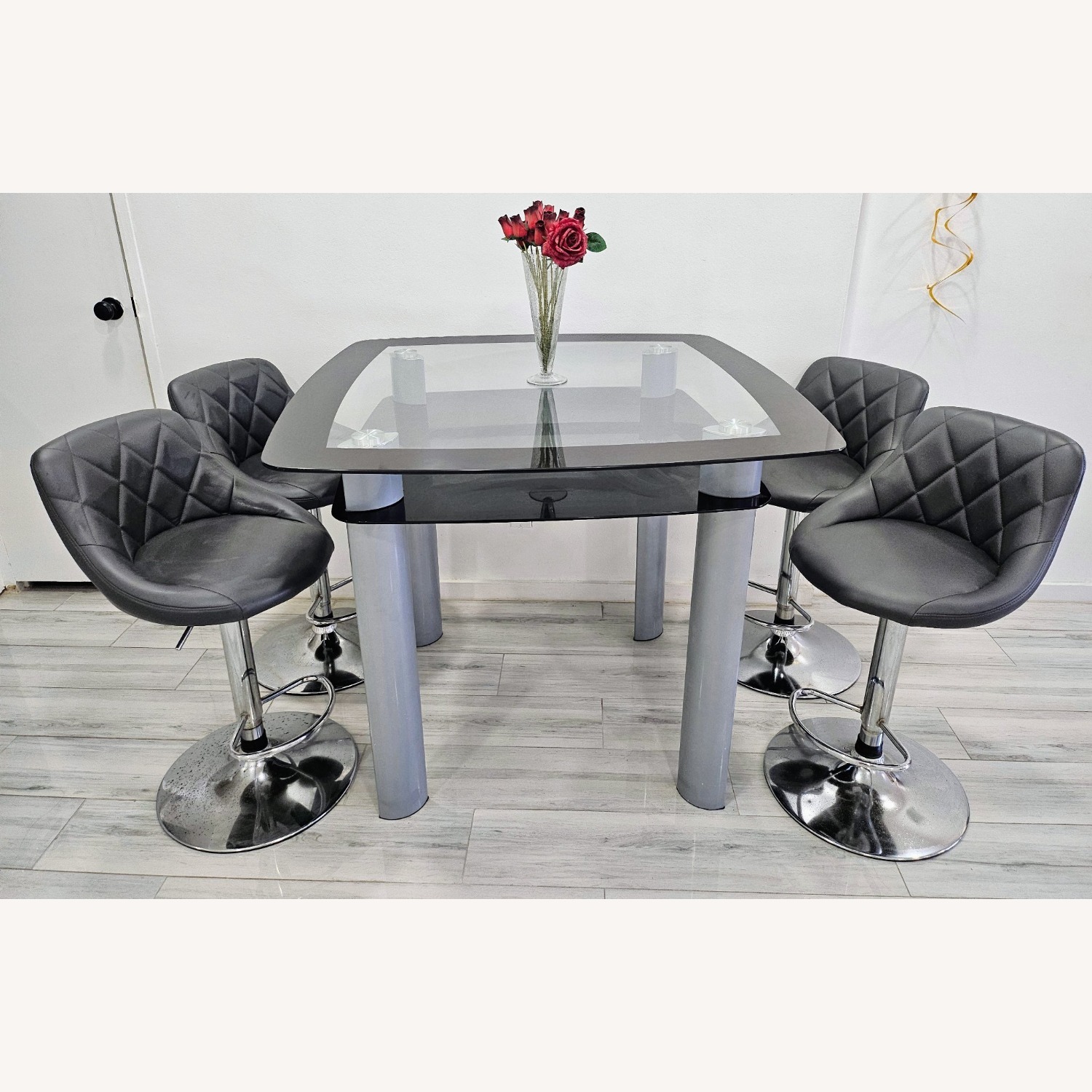 Tempered Glass Dining Table with Storage - image-1