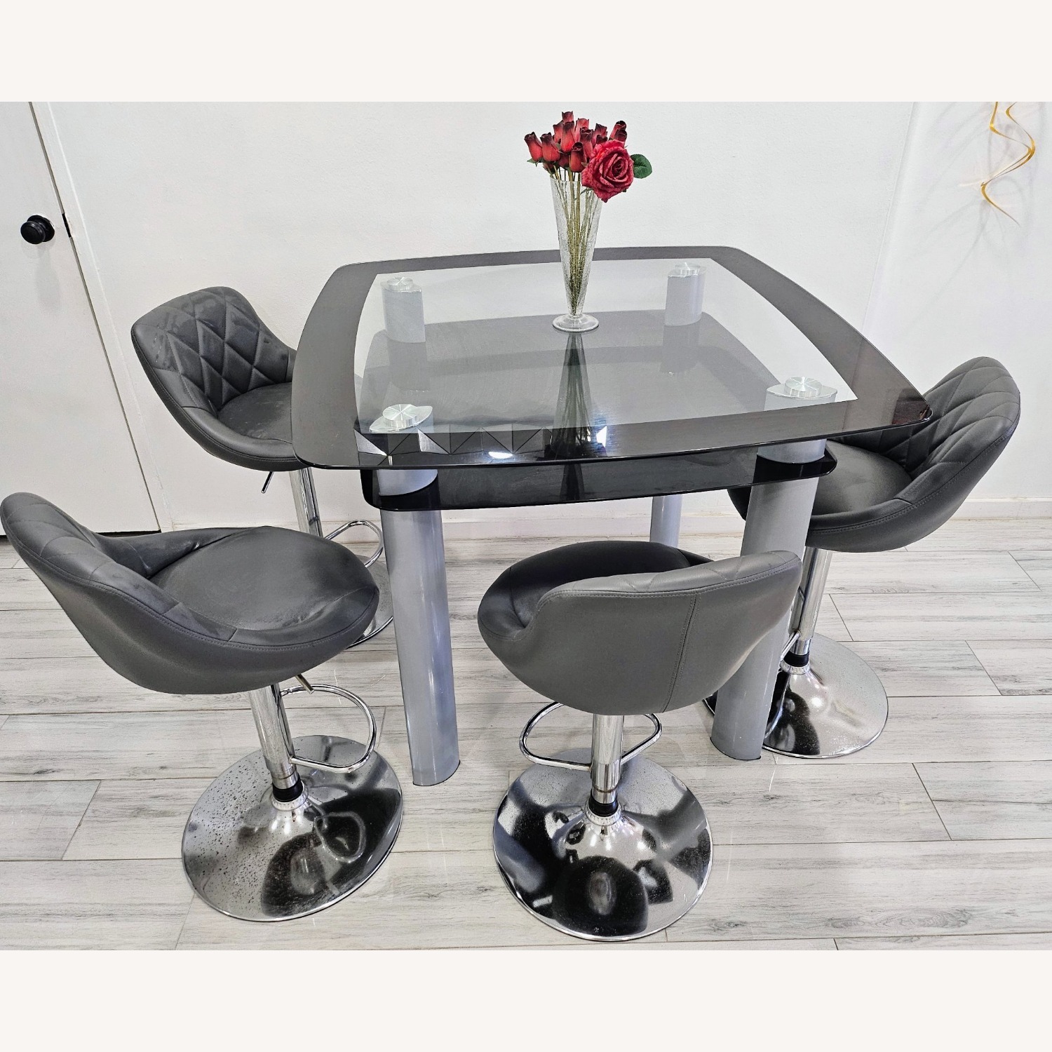 Tempered Glass Dining Table with Storage - image-2