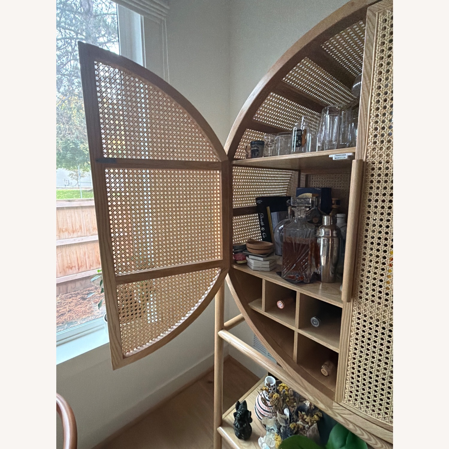 Crate & Barrel Retro Woven Rattan Accent Bar Cabinet - image-6