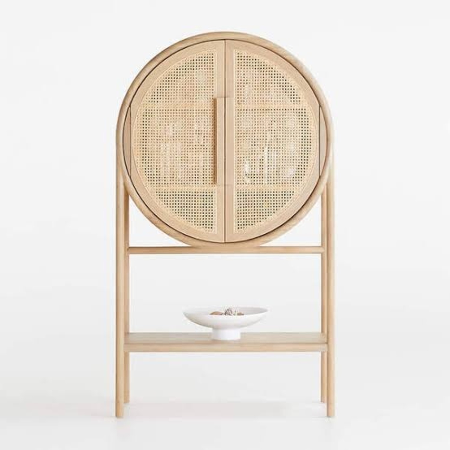 Crate & Barrel Retro Woven Rattan Accent Bar Cabinet - image-9