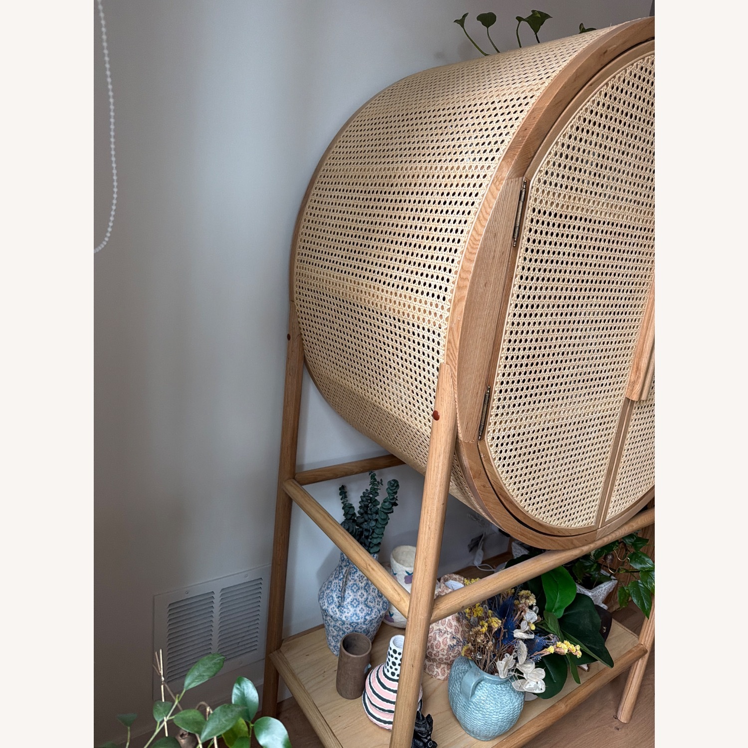 Crate & Barrel Retro Woven Rattan Accent Bar Cabinet - image-3