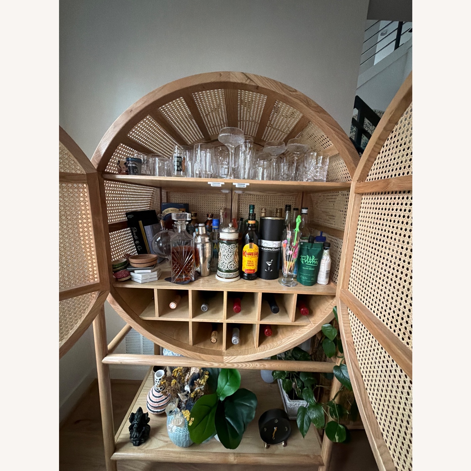 Crate & Barrel Retro Woven Rattan Accent Bar Cabinet - image-5