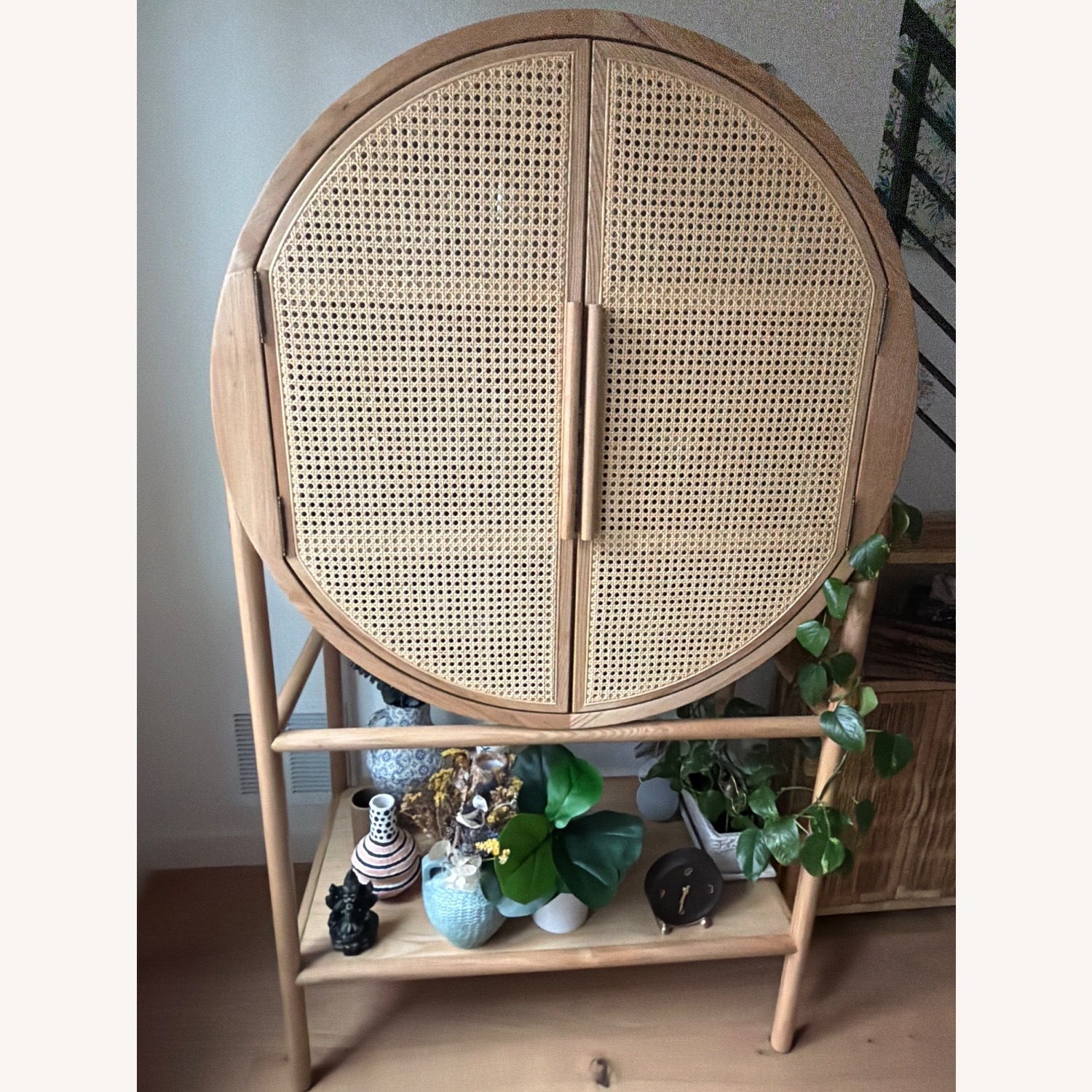 Crate & Barrel Retro Woven Rattan Accent Bar Cabinet - image-1