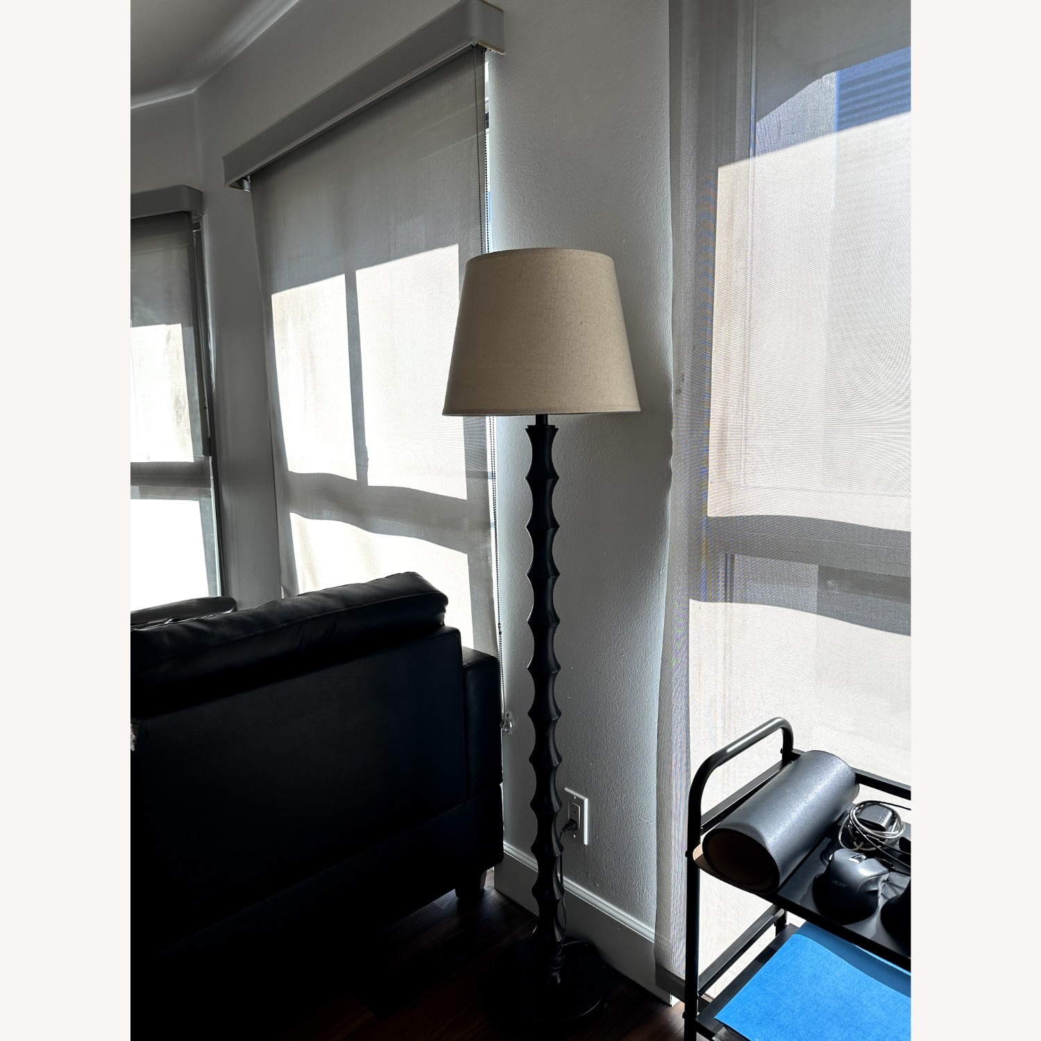 Dark Brown Wood Floor Lamp - image-2