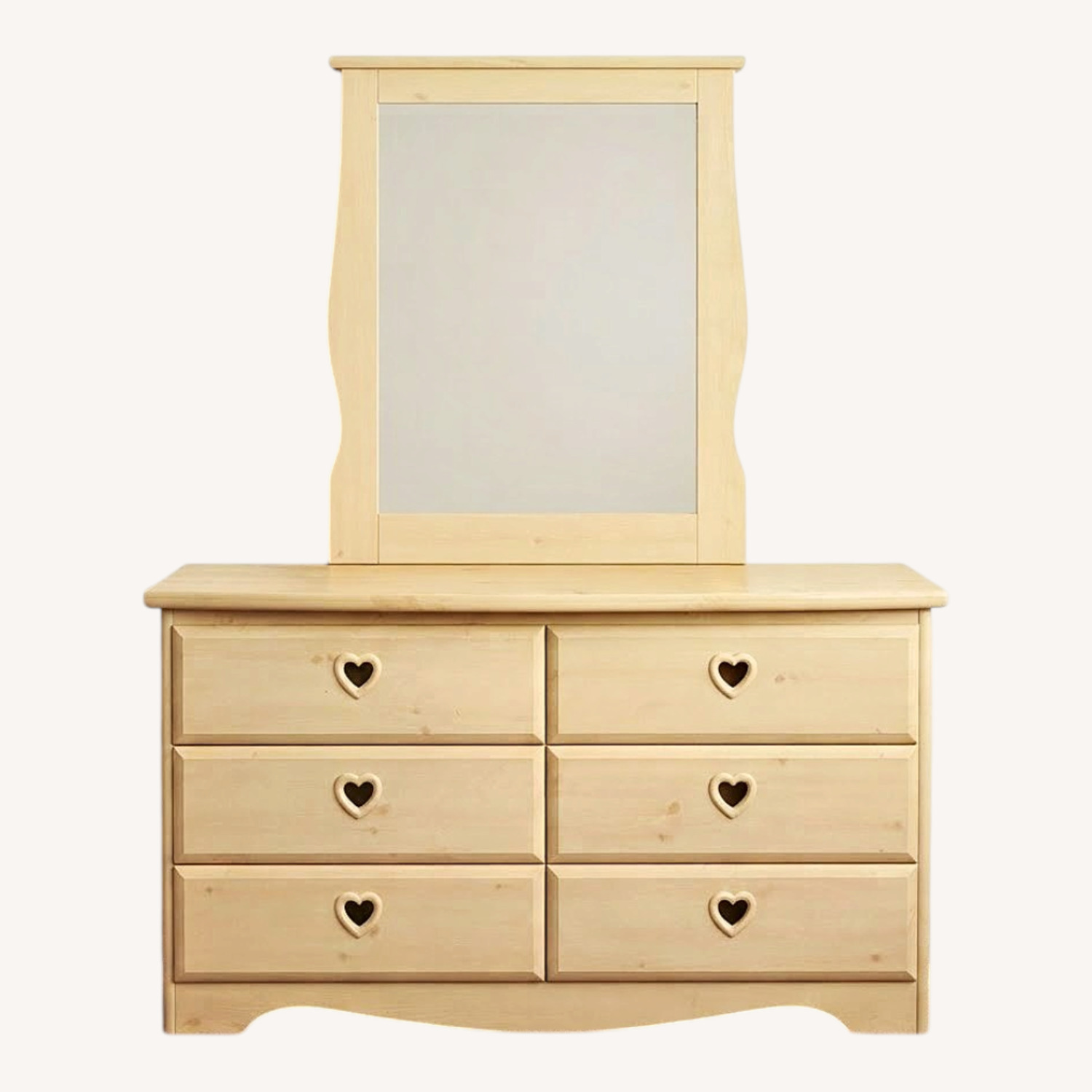 6 Drawer Girls Light Oak Mirrored Dresser - image-0