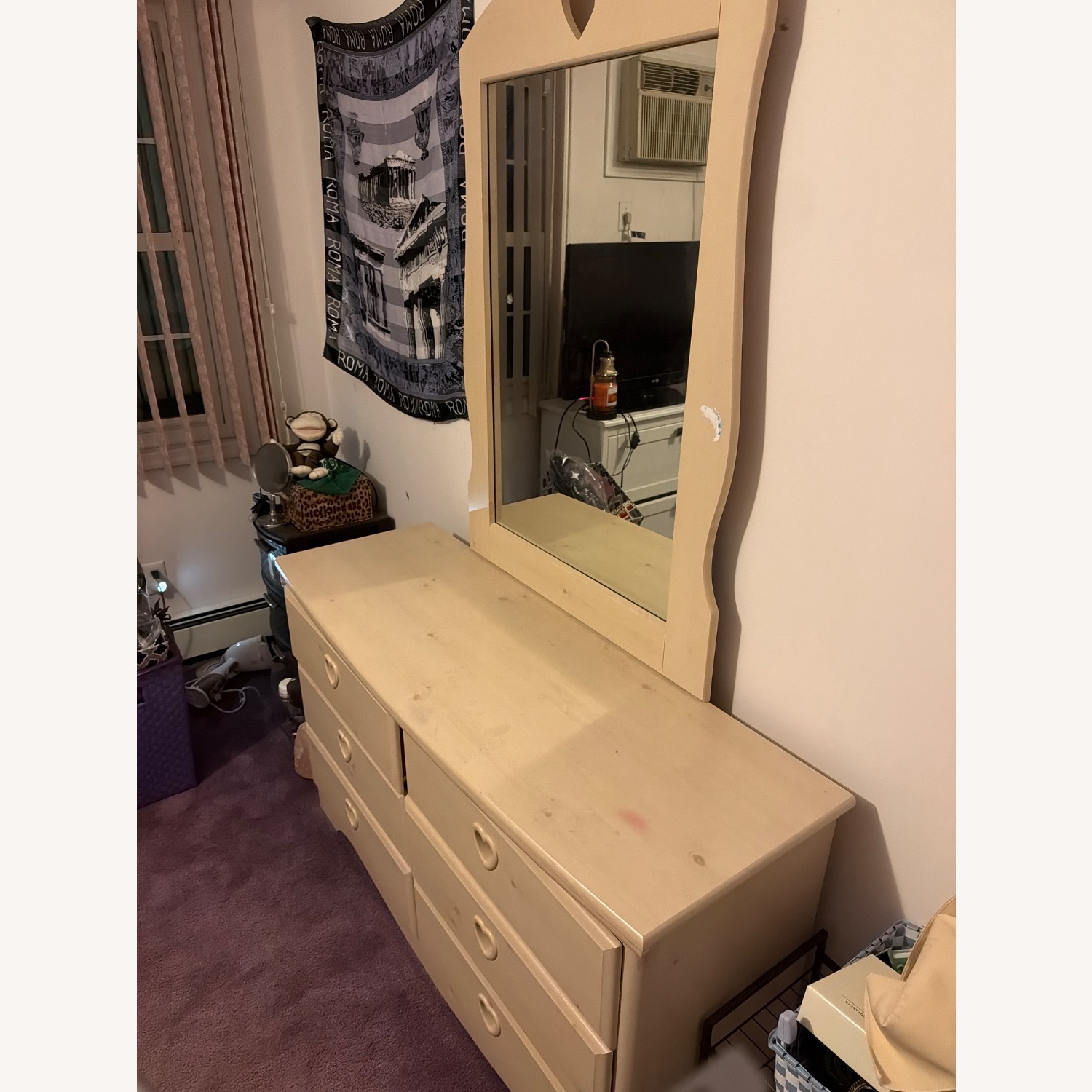 6 Drawer Girls Light Oak Mirrored Dresser - image-3