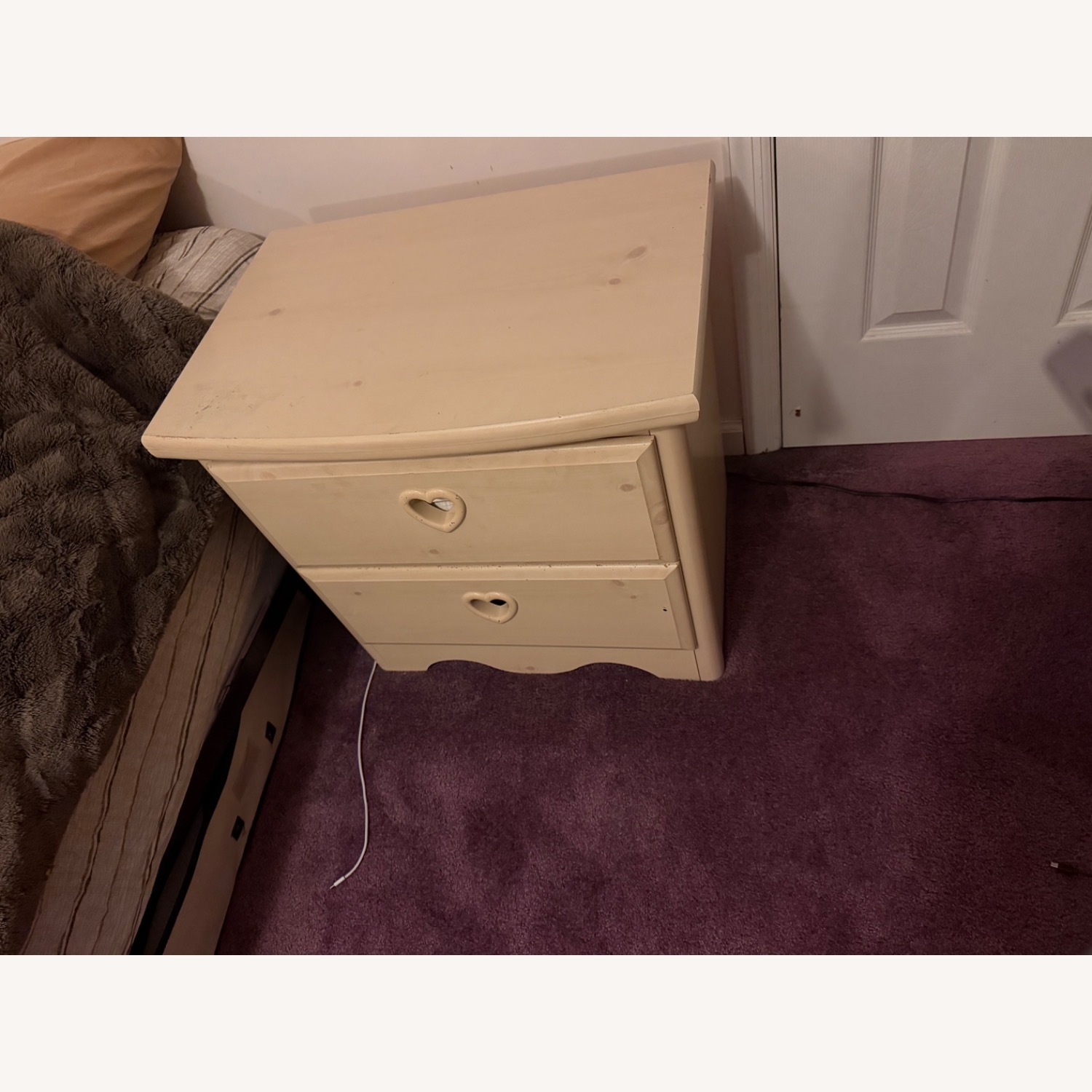 White Wood 2 Drawer Nightstand - image-2