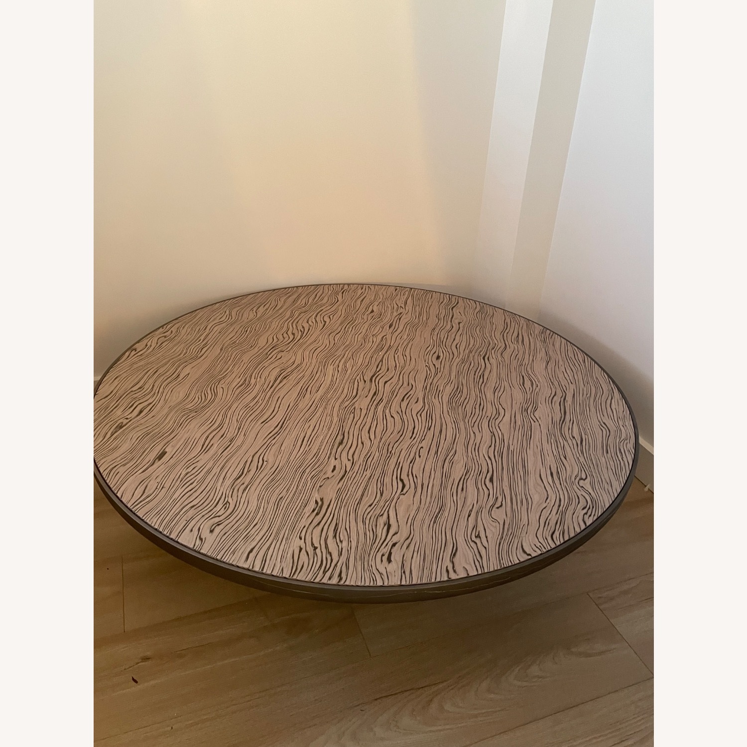 Light Brown Wood Panel Stone Coffee Table - image-3