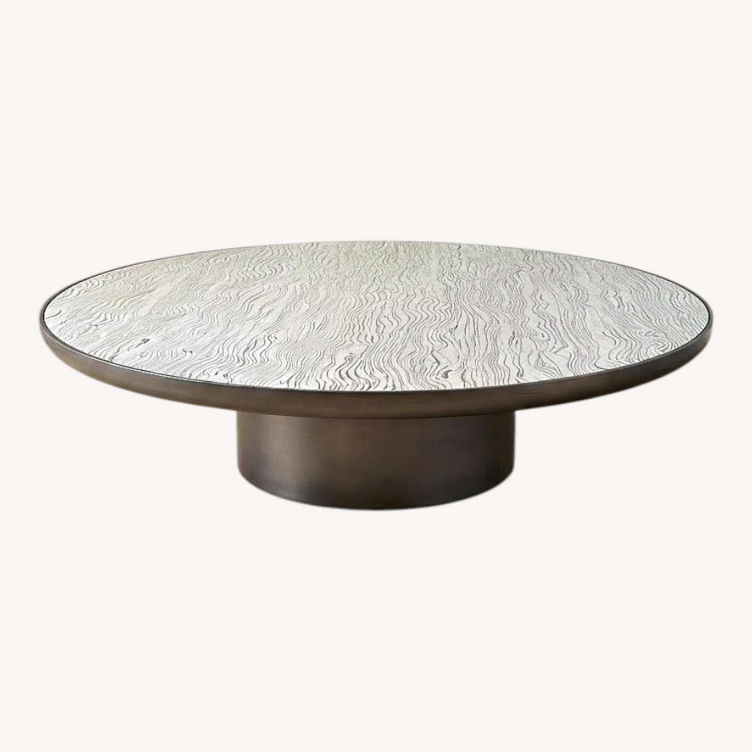 Light Brown Wood Panel Stone Coffee Table - image-0