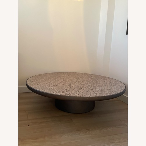 Used Light Brown Wood Panel Stone Coffee Table for sale on AptDeco