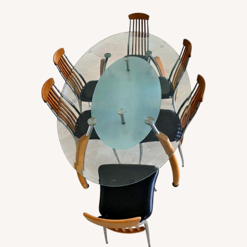 Used Oval Glass Top Dining Table Set 7 Pcs for sale on AptDeco