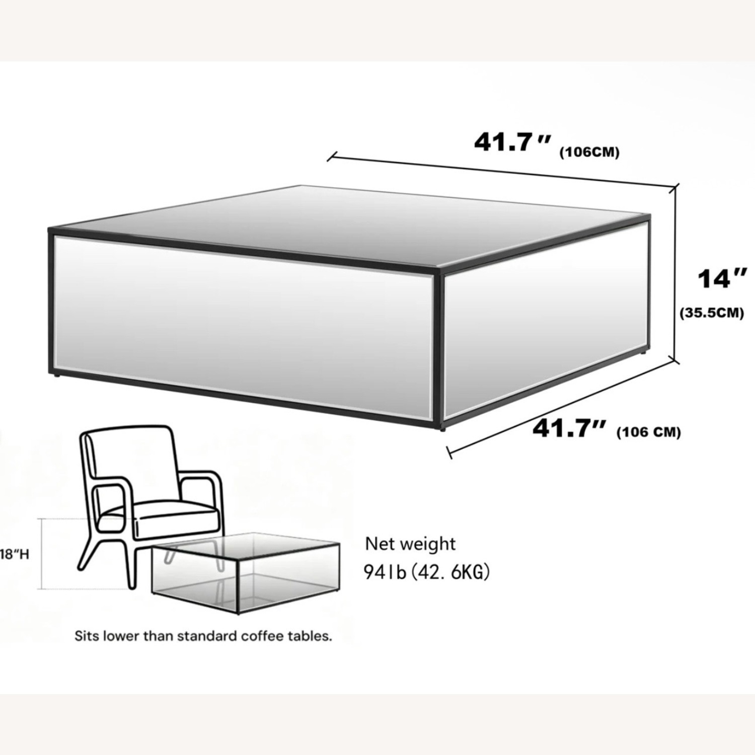 Wayfair Black Mirrored Glass Coffee Table - image-4