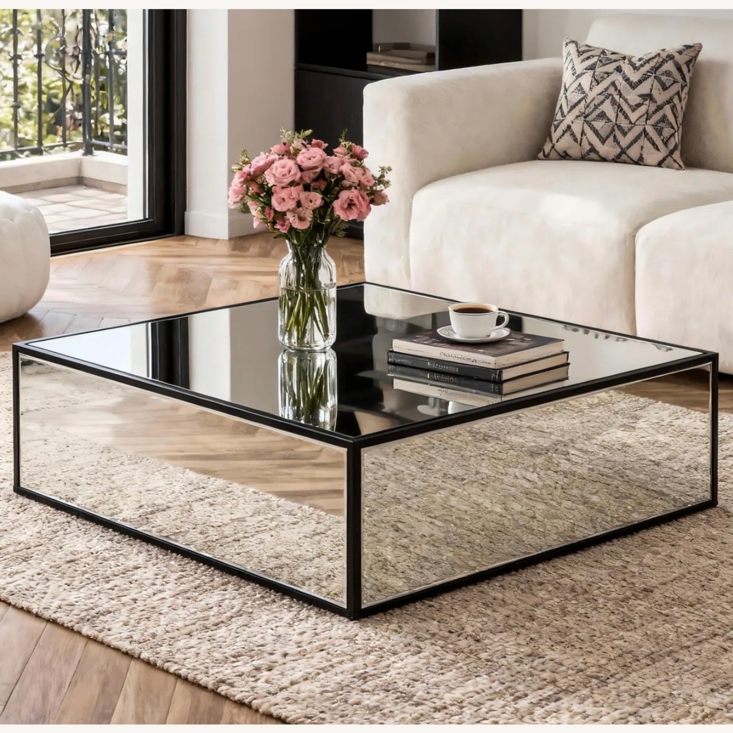 Wayfair Black Mirrored Glass Coffee Table - image-1