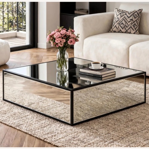 Used Wayfair Black Mirrored Glass Coffee Table for sale on AptDeco